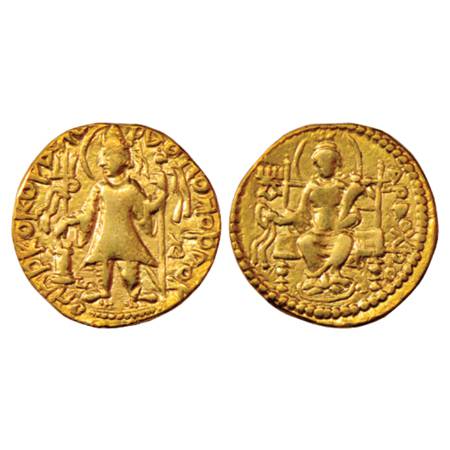 Kushans, Kanishka II (225-245 AD), Gold Dinar, Gobl 541, 7.74g. Obv: Nimbate king, wearing