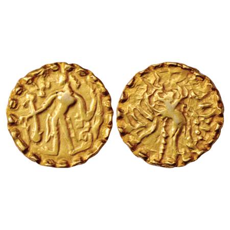 Post-Gupta Bengal, 'Samatata' region, Gold Dinar imitating Gupta coins design, attributed 