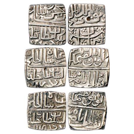 Sultans of Malwa, Silver ½ Tanka (3), 1x Ghiyath Shah (1469-1500 AD), AH x05, G&G M76 and 
