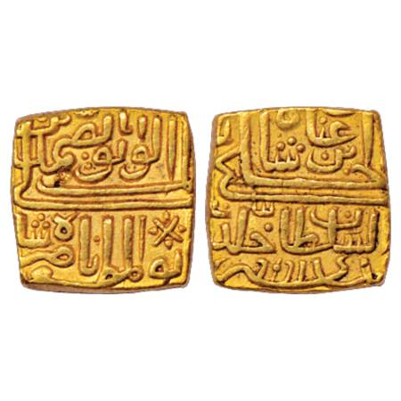 Sultans of Malwa, Nasir Shah (1500-1510 AD), Gold Square Tanka, AH 909, 10.89g. Obv: Arabi