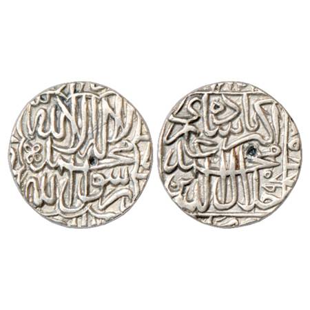 Akbar (1556-1605 AD), Silver Rupee, Bhakkar (partly visible) Mint, AH 985, KM 80.6. Very F