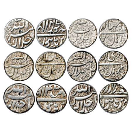 Akbar (1556-1605 AD), Silver Rupee (6), Burhanpur Mint, Shahrewar, Mihr 5x, Aban 5x, Di 49