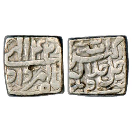 Akbar (1556-1605 AD), Silver Square Rupee, Delhi Mint, Amardad 42, KM 88.2. Very Fine, Ver