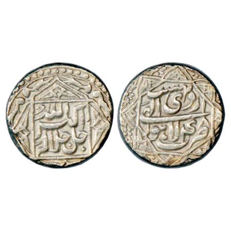 Akbar (1556-1605 AD), Silver Rupee, Lahore Mint, Ardibihist 48, legend within 4 pointed st
