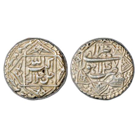 Akbar (1556-1605 AD), Silver Rupee, Lahore Mint, Tir 47, legend within 4 pointed star on o