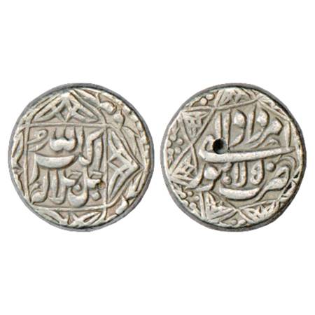 Akbar (1556-1605 AD), Silver Rupee, Lahore Mint, Amardad 50, legend within 4 pointed star 