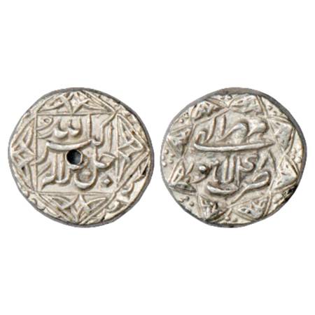 Akbar (1556-1605 AD), Silver ½ Rupee, Lahore Mint, Mihr 48. Obv: Quatrefoil borders. Rev: 