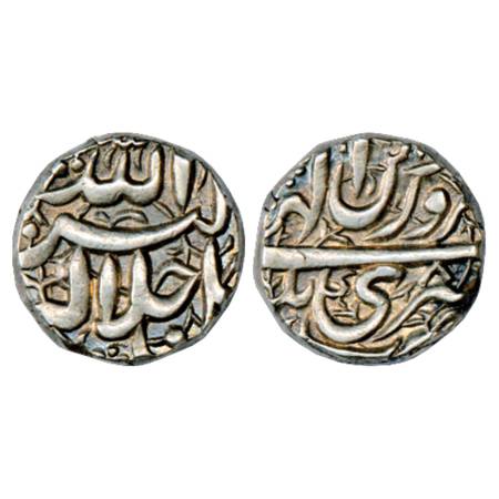 Akbar (1556-1605 AD), Silver Rupee, Srinagar Mint, Farwardin 48, KM 93.15. Nicely struck. 