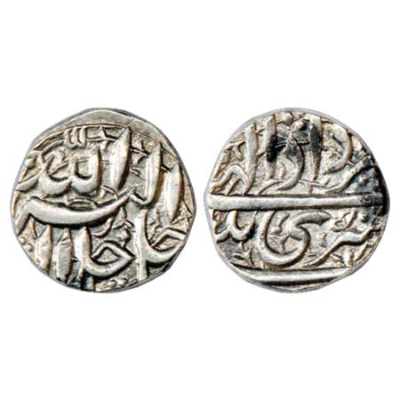 Akbar (1556-1605 AD), Silver Rupee, Srinagar Mint, Amardad 50, KM 93.15. A little deposit.