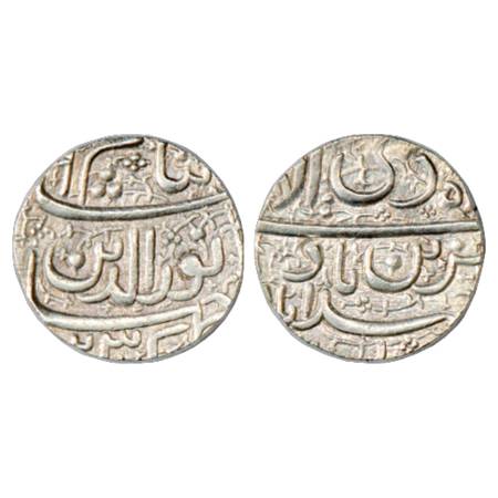 Jahangir (1605-1627 AD), Silver Rupee, Ahmadabad Mint, 'Muzaiyan' Couplet, Di, AH xx23/RY 