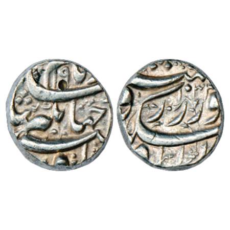 Jahangir (1605-1627 AD), Silver Rupee, Allahabad Mint, 'Hamisha' (off flan) Couplet, AH 10