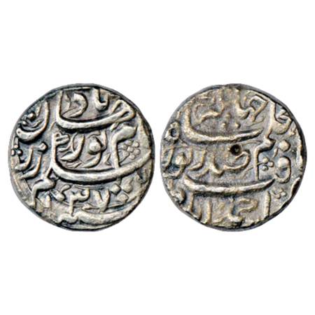 Jahangir with the name of Noor Jahan, Silver Rupee, Ahmadabad Mint, AH 1037/RY 4, KM 168.2