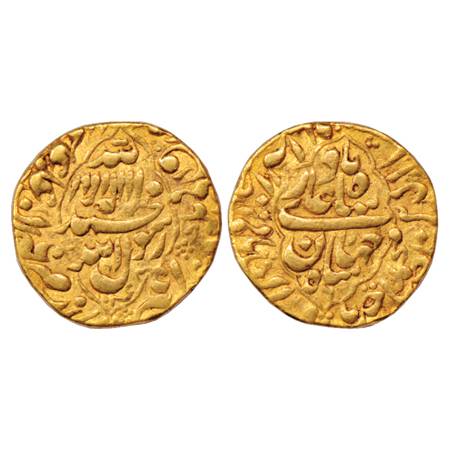 Shah Jahan (1628-1658 AD), Gold Mohur, 10.80g. Akbarabad Mint, AH 1048/RY 6, both sides ei