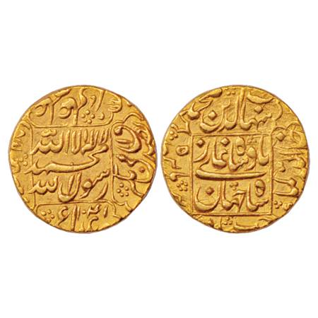 Shah Jahan (1628-1658 AD), Gold Mohur, 10.49g. Burhanpur Mint, AH 1041/RY 5. Obv: Kalima. 