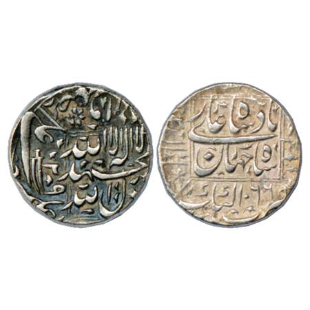 Shah Jahan (1628-1658 AD), Silver Rupee, Katak Mint, AH 1066/RY 29, a sword mint mark in l