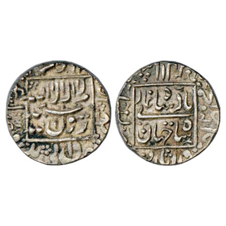 Shah Jahan (1628-1653 AD), Silver Rupee, Khambayat Mint in left quadrant, AH 1058/RY 20, K