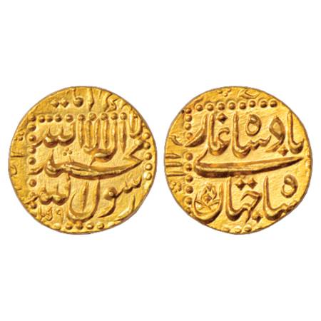 Shah Jahan (1628-1658 AD), Gold Mohur, 10.98g. Multan Mint (by style), AH 1059, Flower min