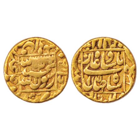 Shah Jahan (1628-1658 AD), Gold Mohur, 10.77g. Patna Mint in left quadrant, RY 15, KM 260.