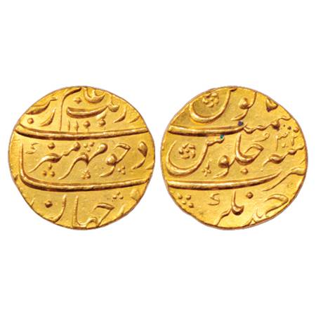 Aurangzeb (1658-1707 AD), Gold Mohur, 11.00g. Ahmadnagar Mint, AH 1100/RY 32, KM 315.2. Lu