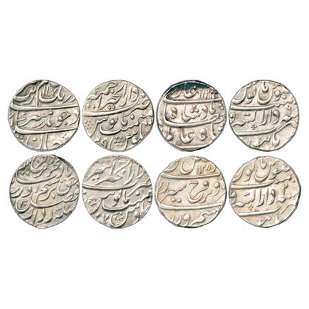 A Group of 4 Silver Rupee, 1x Aurangzeb, Dar ul-Khair Ajmer Mint, AH 1107/RY 39, 1x Shah A