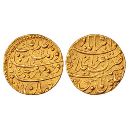 Aurangzeb (1658-1707 AD), Gold Mohur, 10.89g. Mustaqir ul-Khilafat Akbarabad Mint, AH 1098