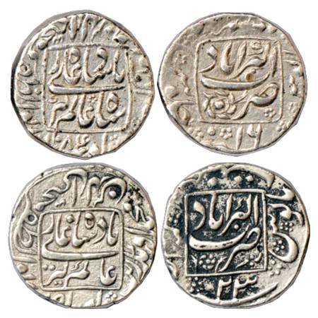 Aurangzeb (1658-1707 AD), Silver Rupee, (2) Akbarabad Mint, AH 1084/RY 16 and AH xx91/RY 2