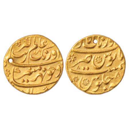 Aurangzeb (1658-1707 AD), Gold Mohur, 10.96g. Aurangabad Mint at top, AH 1076/RY 8, KM 315