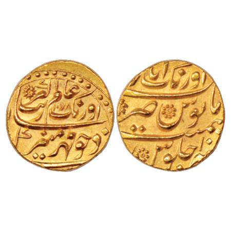 Aurangzeb (1658-1707 AD), Gold Mohur, 10.96g. Aurangabad Mint at top, AH 1078/RY 10, KM 31