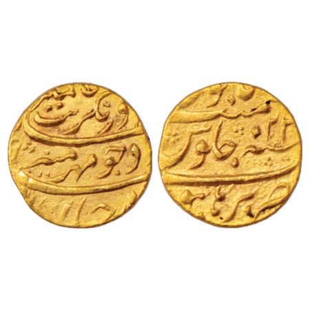 Aurangzeb (1658-1707 AD), Gold Mohur, 10.99g. Burhanpur Mint, RY 23, KM 315.16. Very Fine+