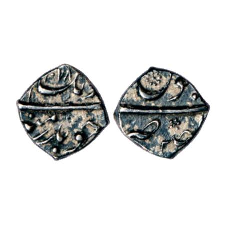 Aurangzeb (1658-1707 AD), Silver Square ⅛ Rupee, 1.42g. Ujjain Mint, AH 1078. KM A292.2. E