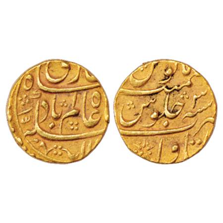 Shah Alam Bahadur (1707-1712 AD), Gold Mohur, 10.92g. Itawa Mint, AH 11xx/RY 3, KM 354.1. 