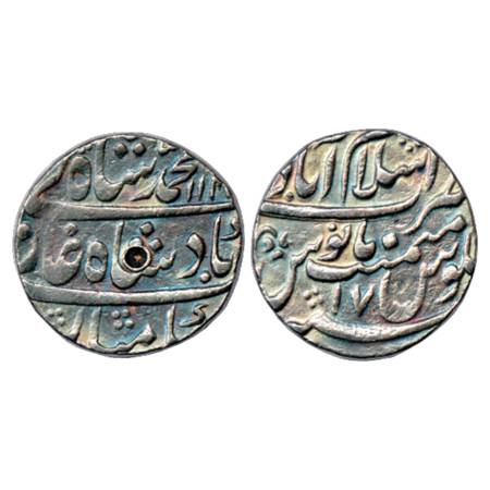 Muhammad Shah (1719-1748 AD), Silver Rupee, Islamabad Mint at top, AH 114x/RY 17, KM 436.2