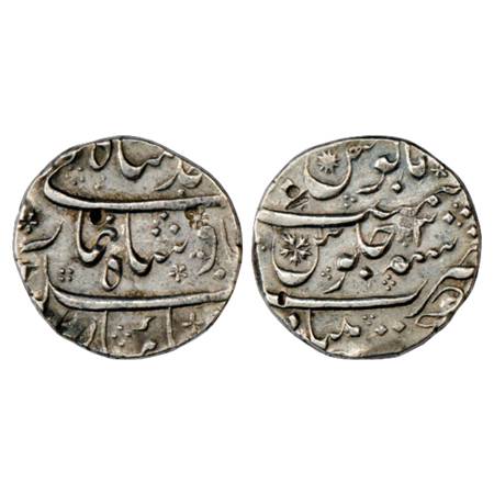 Muhammad Shah (1719-1748 AD), Silver Rupee, Khujista Bunyad Mint, RY 3, KM 436.38. Shroff 