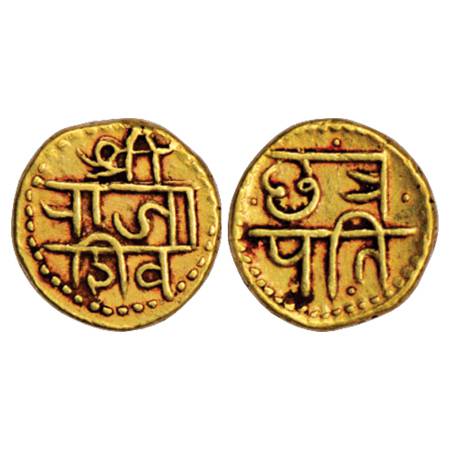 Maratha Kingdom, Gold Hon of Chhatrapati Shivaji (1674-1680), M&W T1, 2.87g. Obv: Devanaga