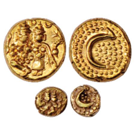 Mysore (2), Haider Ali (1761-1782 AD), Gold Pagoda, 3.41g and Fanam, 0.38g. Obv: Shiva and