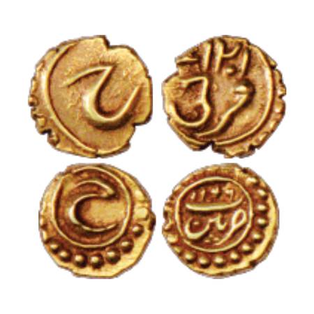 Mysore, Tipu Sultan (1787-1799 AD), Gold Fanam (2), 0.33g each, Farrukhi Mint, AM 121x, KM