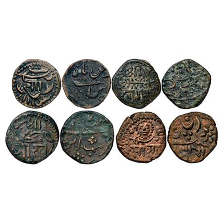 Baroda , a group of 4 Copper Paisa, Amreli Mint, 1x Sayaji Rao II, Large Sa, KM 30.1, 2x K