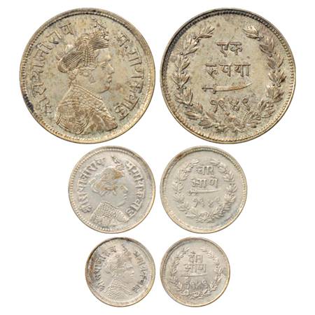Baroda (3), Sayaji Rao III (1875-1938 AD), Silver Rupee, 4 Annas and 2 Annas, VS 1949, KM 