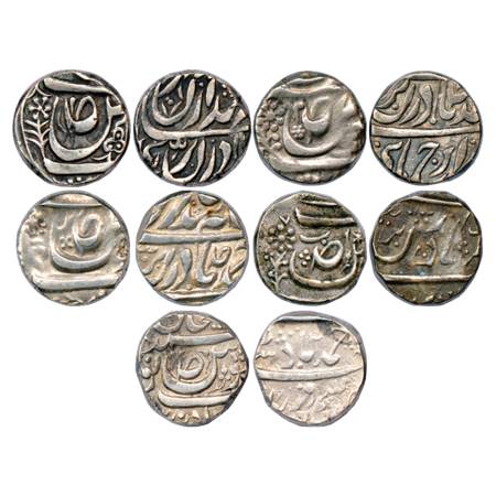 Cis-Sutlej State , Maler Kotla, Silver Rupee (5), 1x Amir Khan (1778-1845 AD), KM C14, 1x 