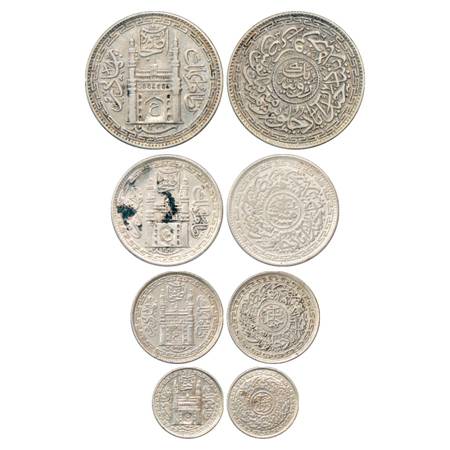 Hyderabad , Mir Usman Ali Khan (1911-1948 AD), a set of 4 Silver Coins, Rupee, AH 1331/RY 