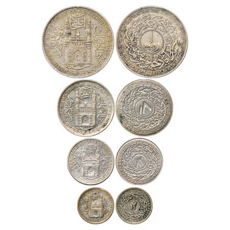 Hyderabad , Mir Usman Ali Khan (1911-1948 AD), set of 4 Silver Coins, Rupee, AH 1361/RY 32
