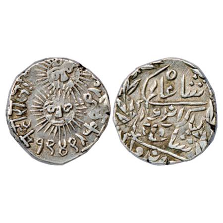 Indore , Tukoji Rao III (1903-1926 AD), Silver Rupee, VS 1949, 'Big Sun' type, double stru