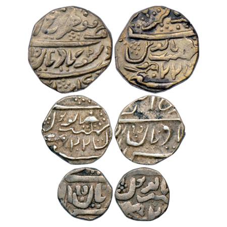 Jaisalmir , Ranjit Singh (1846-1864 AD), Silver set of 3 Coins, Rupee, ½ Rupee and ¼ Rupee