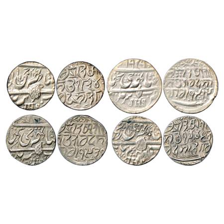 Kashmir , Silver Rupee (4), Srinagar Mint, 2x Ranbir Singh, VS 1924 and VS 1929, KM Y16a a