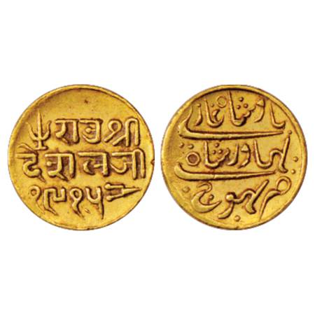 Kutch, Deshalji II (1819-1860 AD), Gold 25 Kori, 4.65g, in the name of Bahadur Shah II, VS