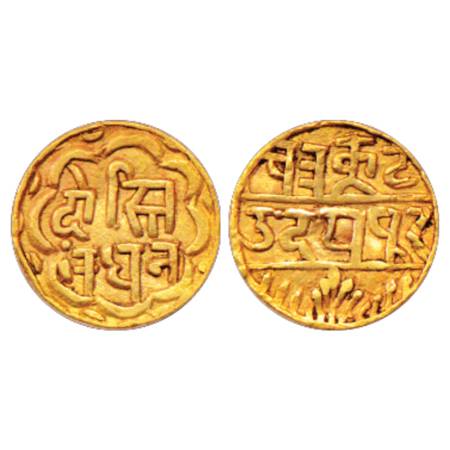 Mewar-Udaipur, Swarup Shahi series, Gold ¼ Mohur, 2.70g. struck at the Udaipur Mint. Obv: 