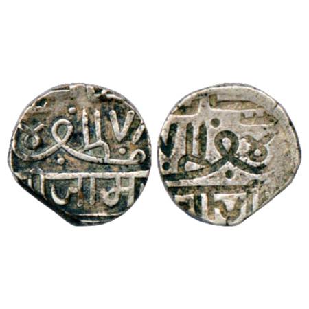 Nawanagar , Hammered Coinage, Silver Kori, 4.82g, AH (9)78 (frozen), Lakhi (Brockage) on r