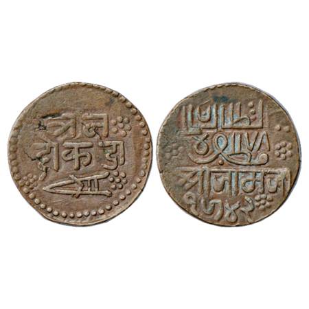 Nawanagar , Vibhaji (1852- 1894 AD), Copper 3 Dokda, 19.28g. VS 1942, KM 19. Very Fine, Sc