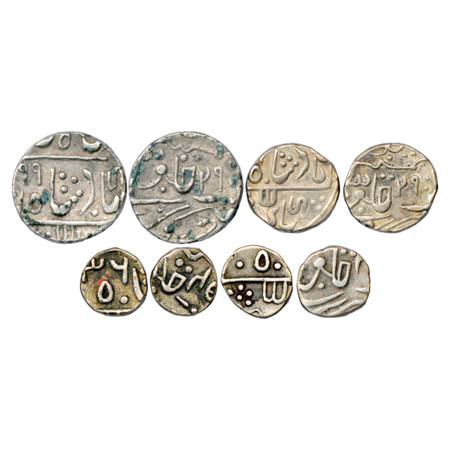 Pratabgarh , Set of 4 Silver Coins, Rupee, AH xx99/RY29; ½ Rupee, RY 29; ¼ Rupee, AH xx36/