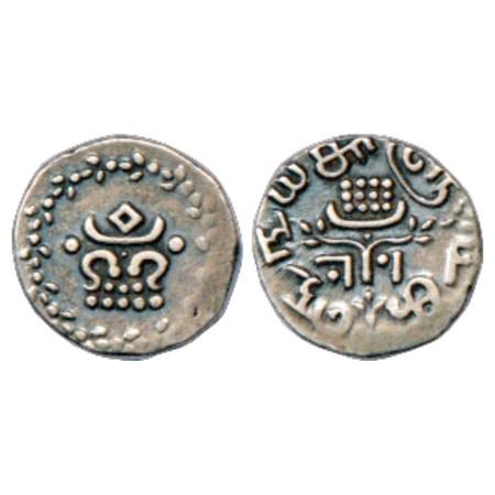Travancore , Rama Varma IV (1860-1880 AD), Silver Velli Fanam, ND (1860-1861 AD), KM 22. V